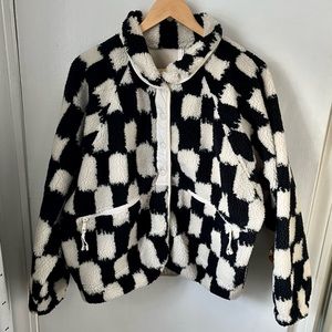 Free People Black and White Checkered Teddy Jacket